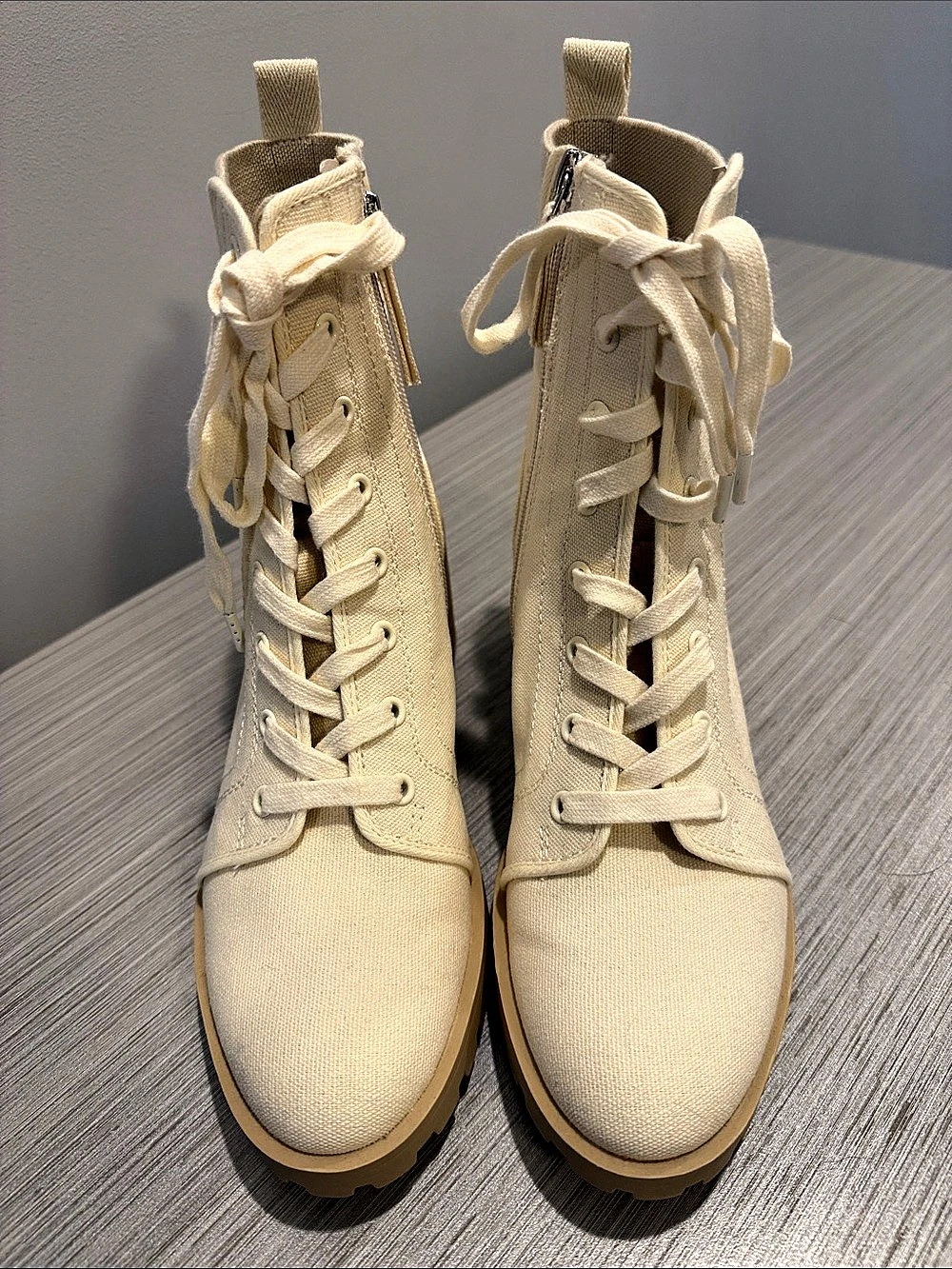 Dolce Vita Lace-Up Ankle Boots in Cream